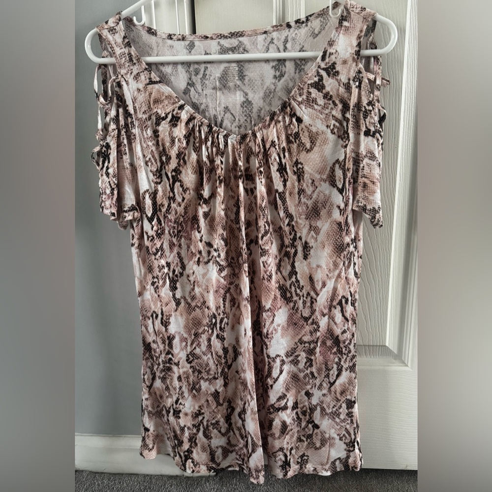 Jennifer Lopez Medium Snake Print Cold Shoulder Tie Top